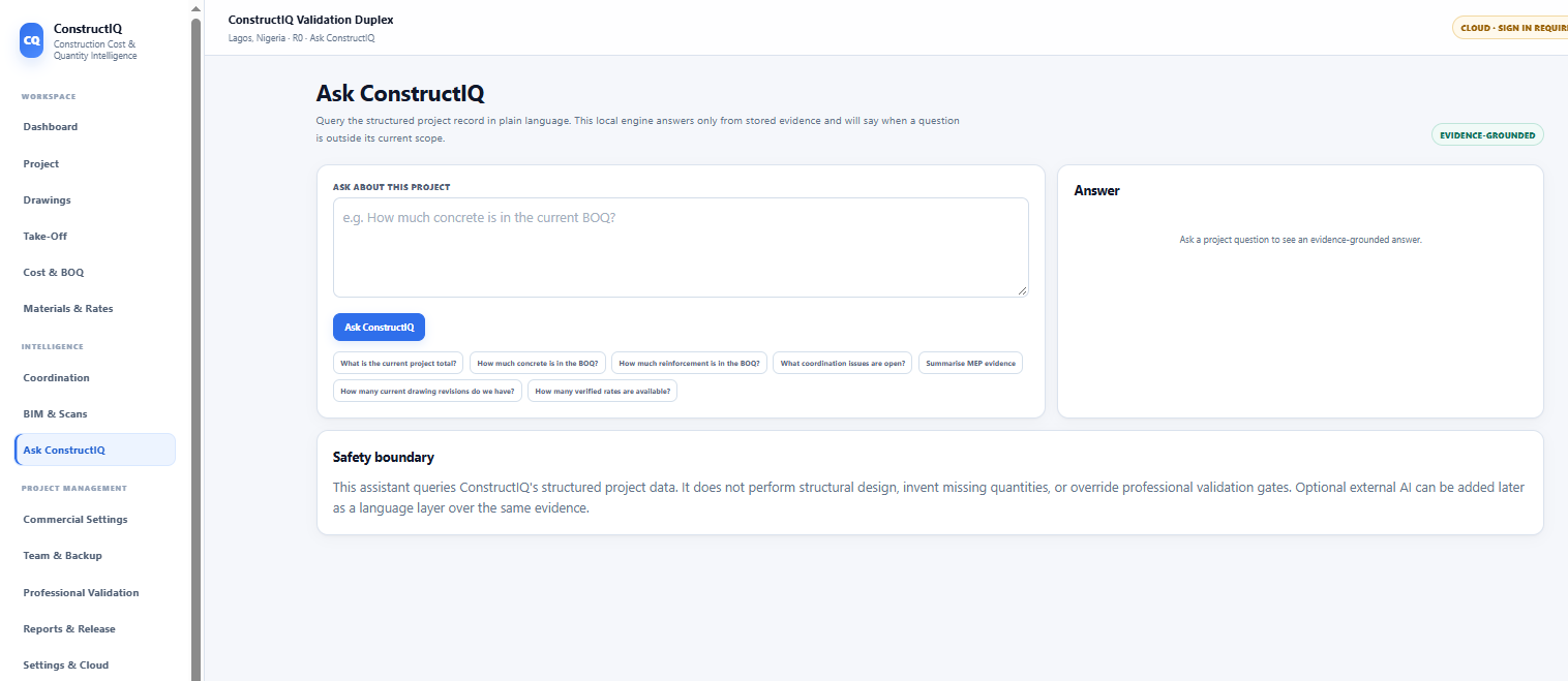 Ask ConstructIQ natural language project query