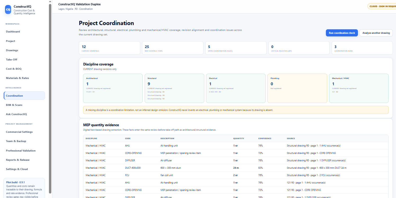 ConstructIQ coordination screen