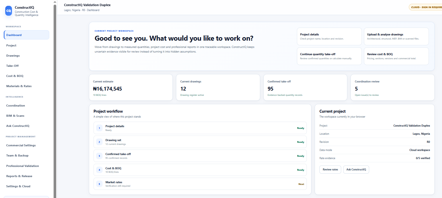 ConstructIQ project dashboard