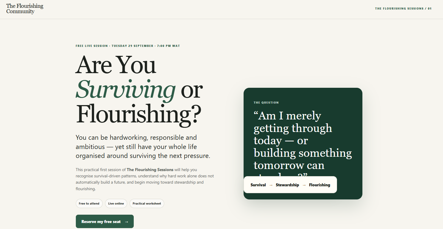 The Flourishing Sessions landing page